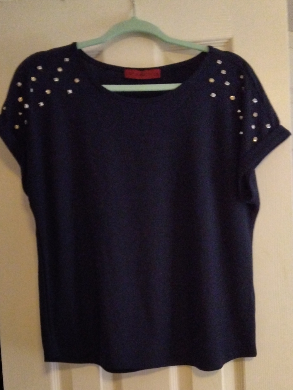 Scarlett Navy Short-Sleeve Top with Shoulder Studs